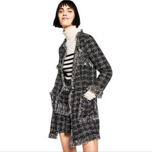 Beautiful Zara houndstooth tweed frayed blazer jacket size large